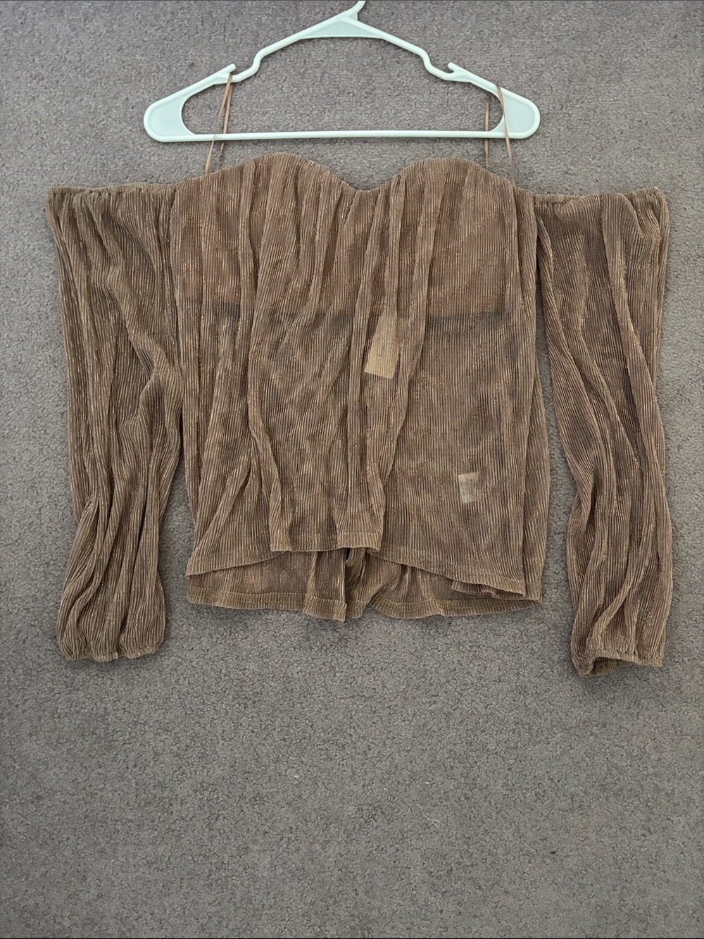 Francesca's Collections Off-Shoulder Ribbed Sheer Blouse